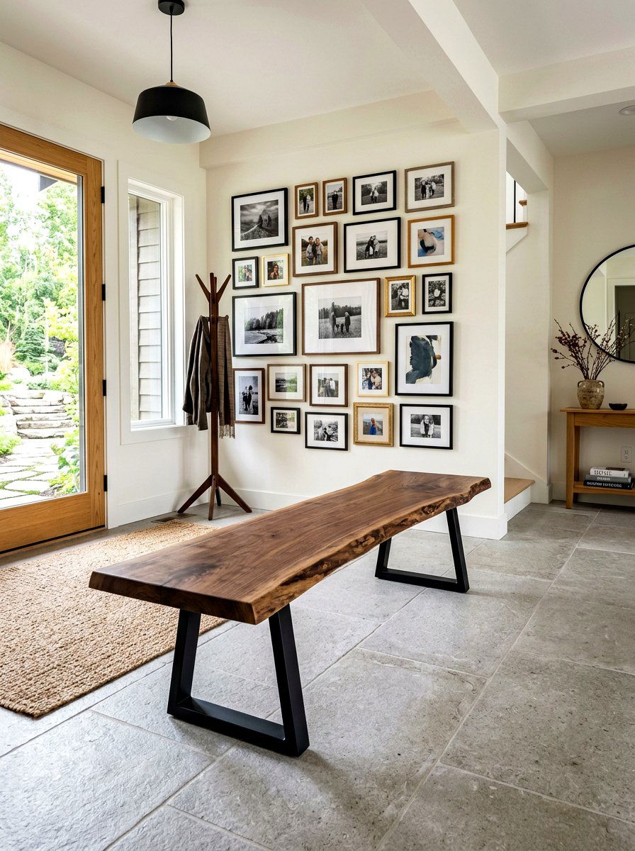 Live edge wood bench - 30 sculptural entry bench ideas