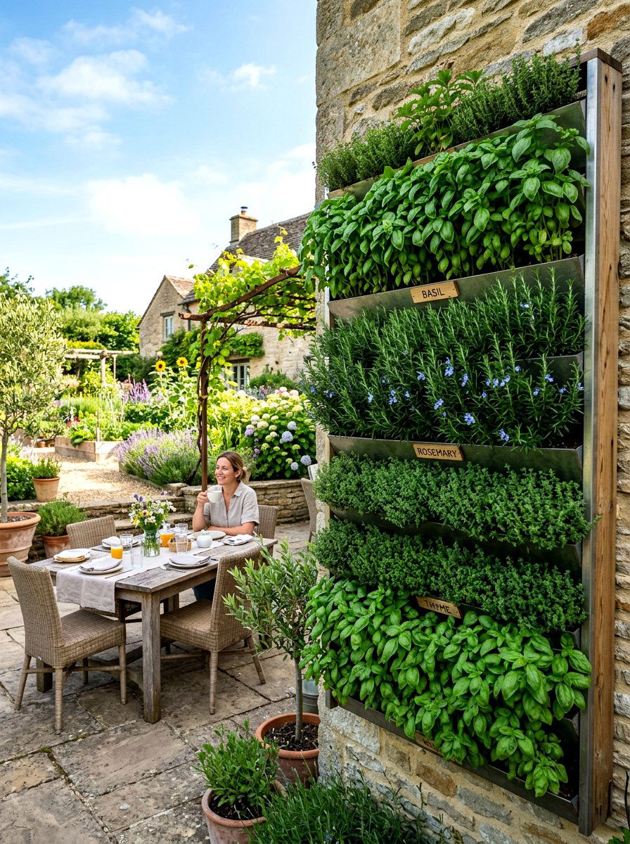 Living Herb Wall - 30 hedge wall patio ideas