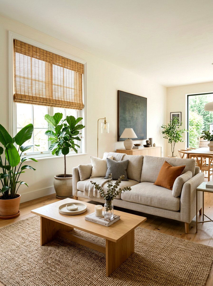 Living Room Bamboo Roman Blind - 30 bamboo shade ideas