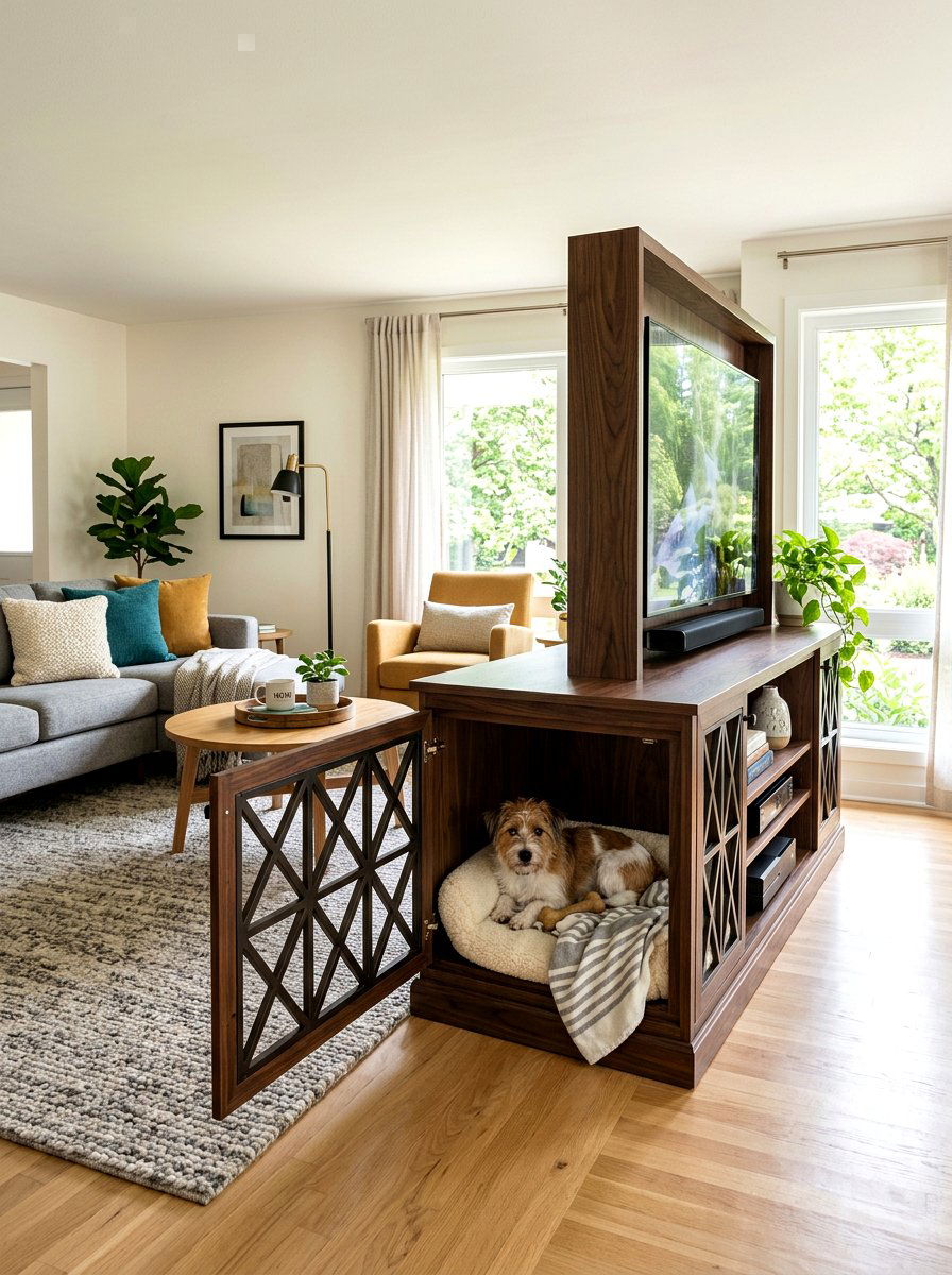 Living Room Cabinet Dog Den - 30 pet bed nook ideas