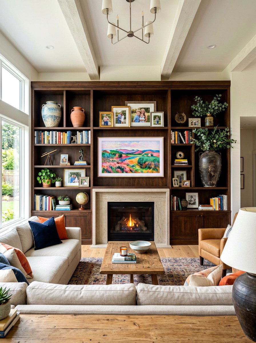 Living Room Focal Shelf - 30 aesthetic bookshelf styling apartment ideas
