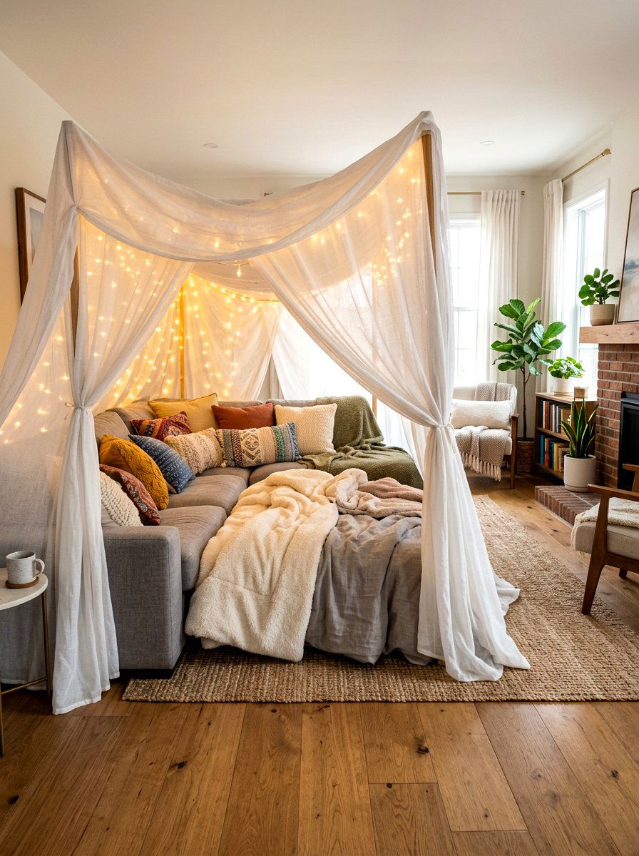 Living Room Fort - 30 romantic hosting at home ideas