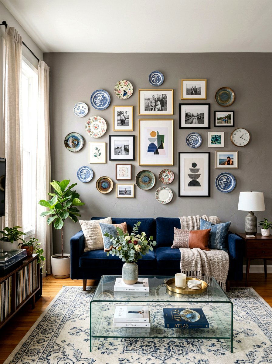 Living Room Gallery Plate Wall - 30 plate wall display ideas