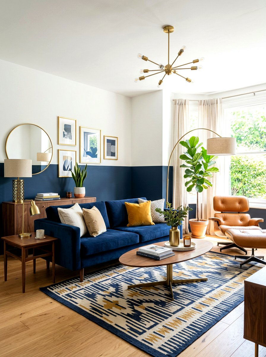 Living Room Horizontal Split - 30 two tone wall paint ideas