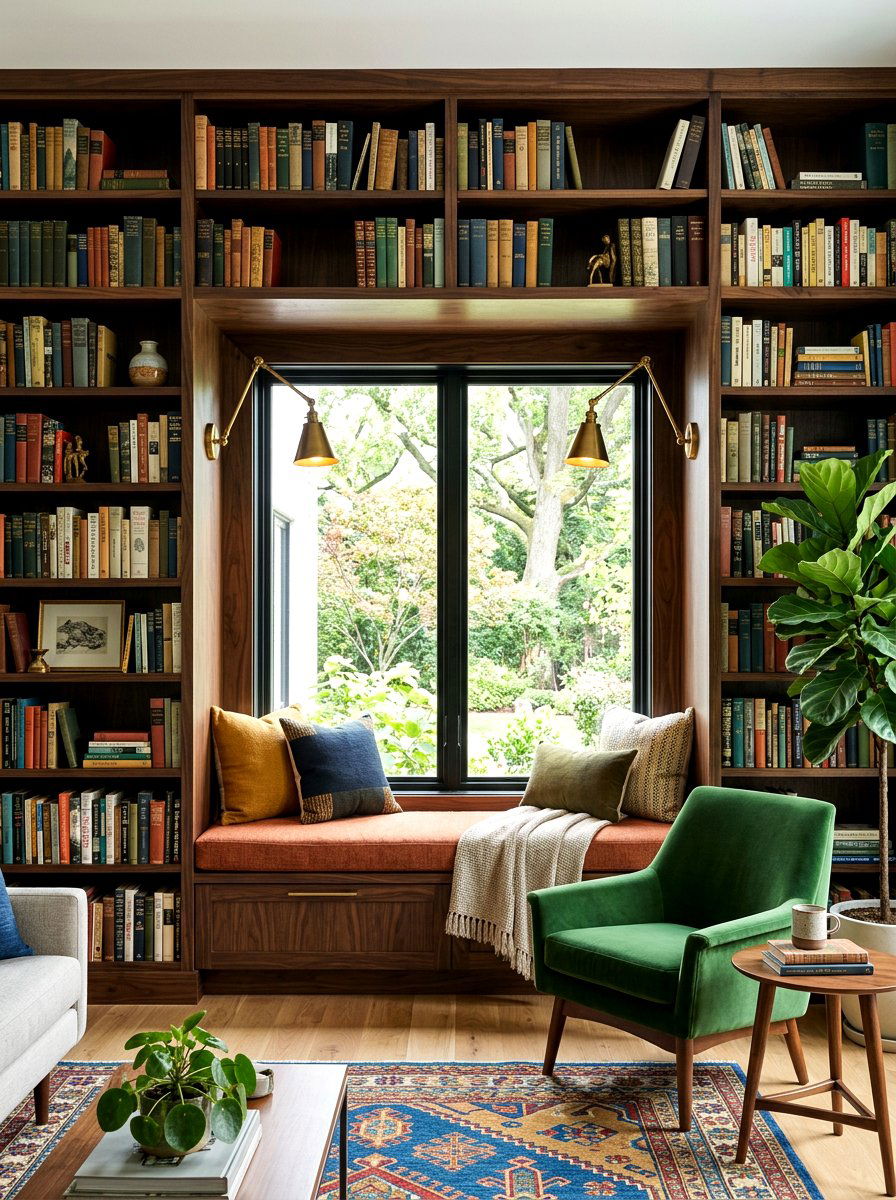 Living Room Library Nook - 30 window seat bookshelf ideas
