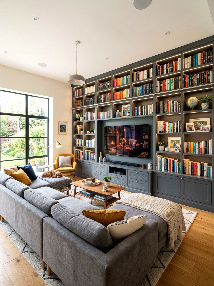 Living Room Library Wall - 30 book filled room ideas