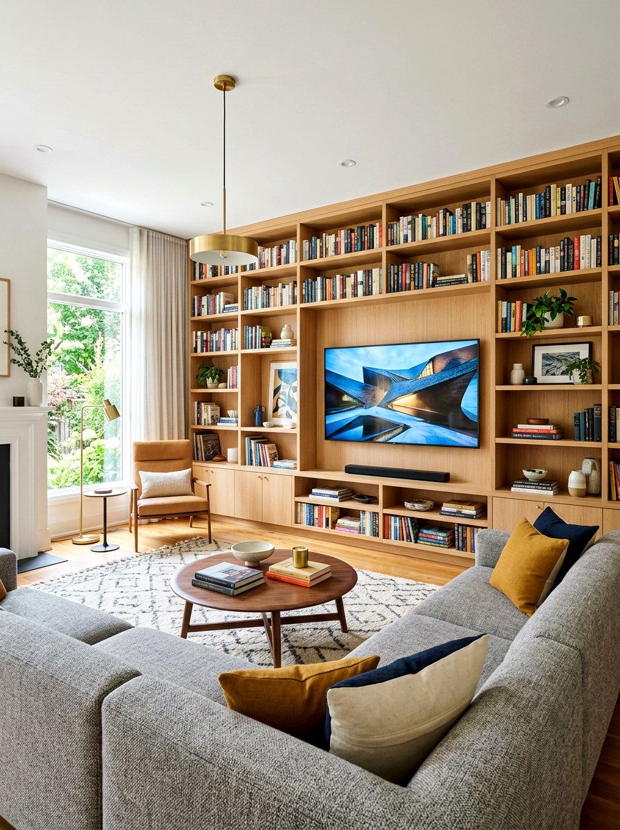 Living Room Library Wall - 30 bookshelf wall ideas
