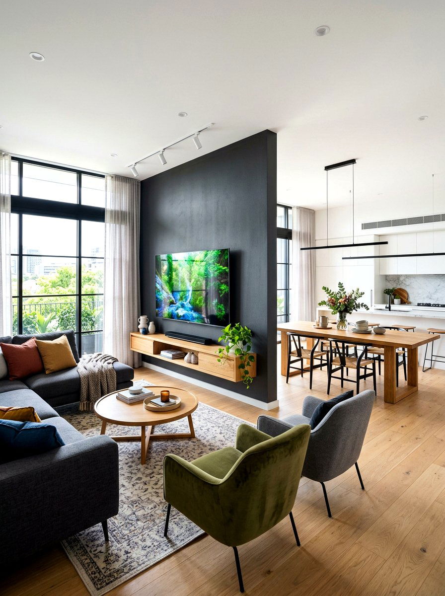 Living Room Media Wall - 30 half wall zoning ideas