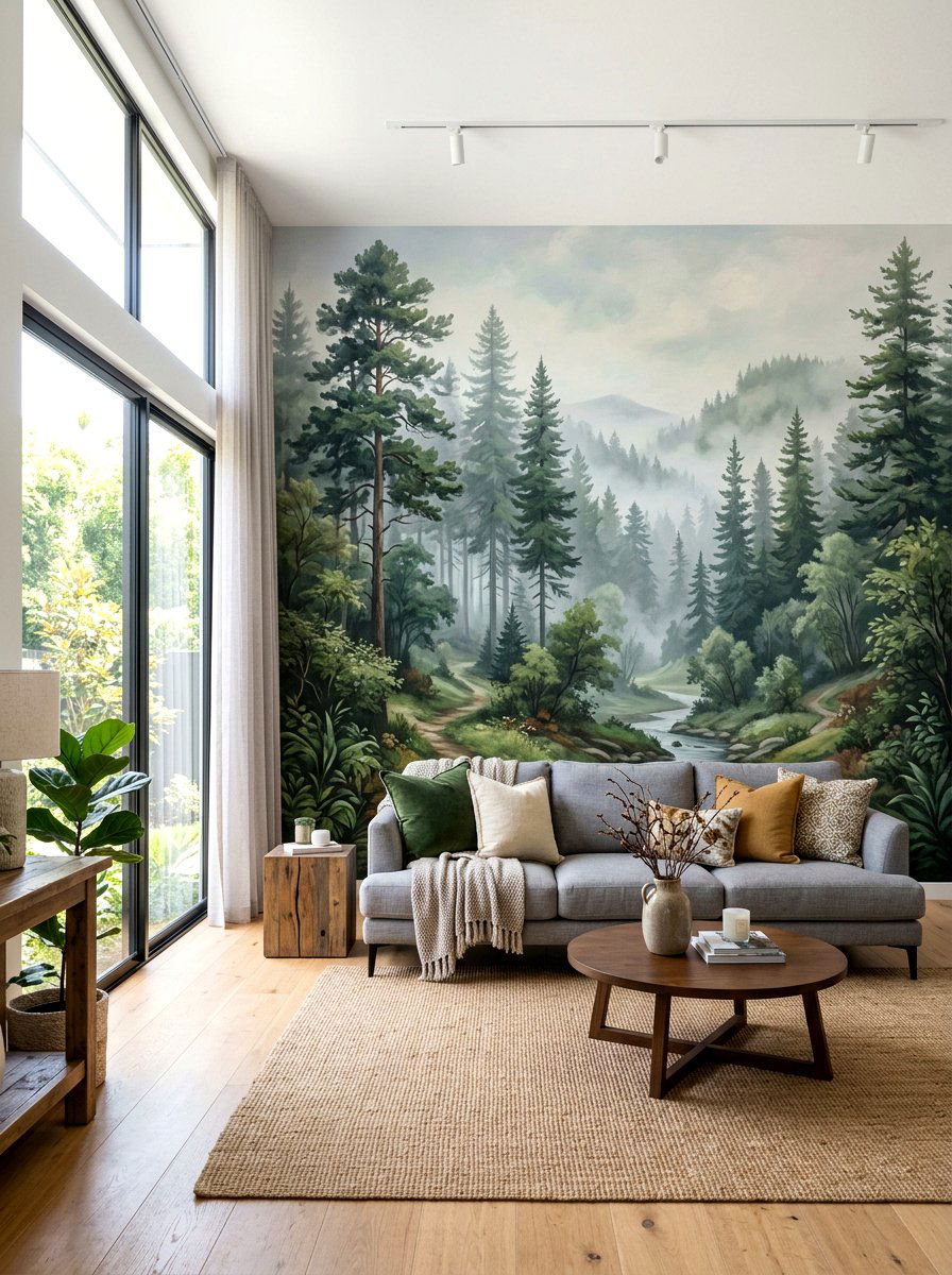 Living Room Mural Wall - 30 accent wall ideas