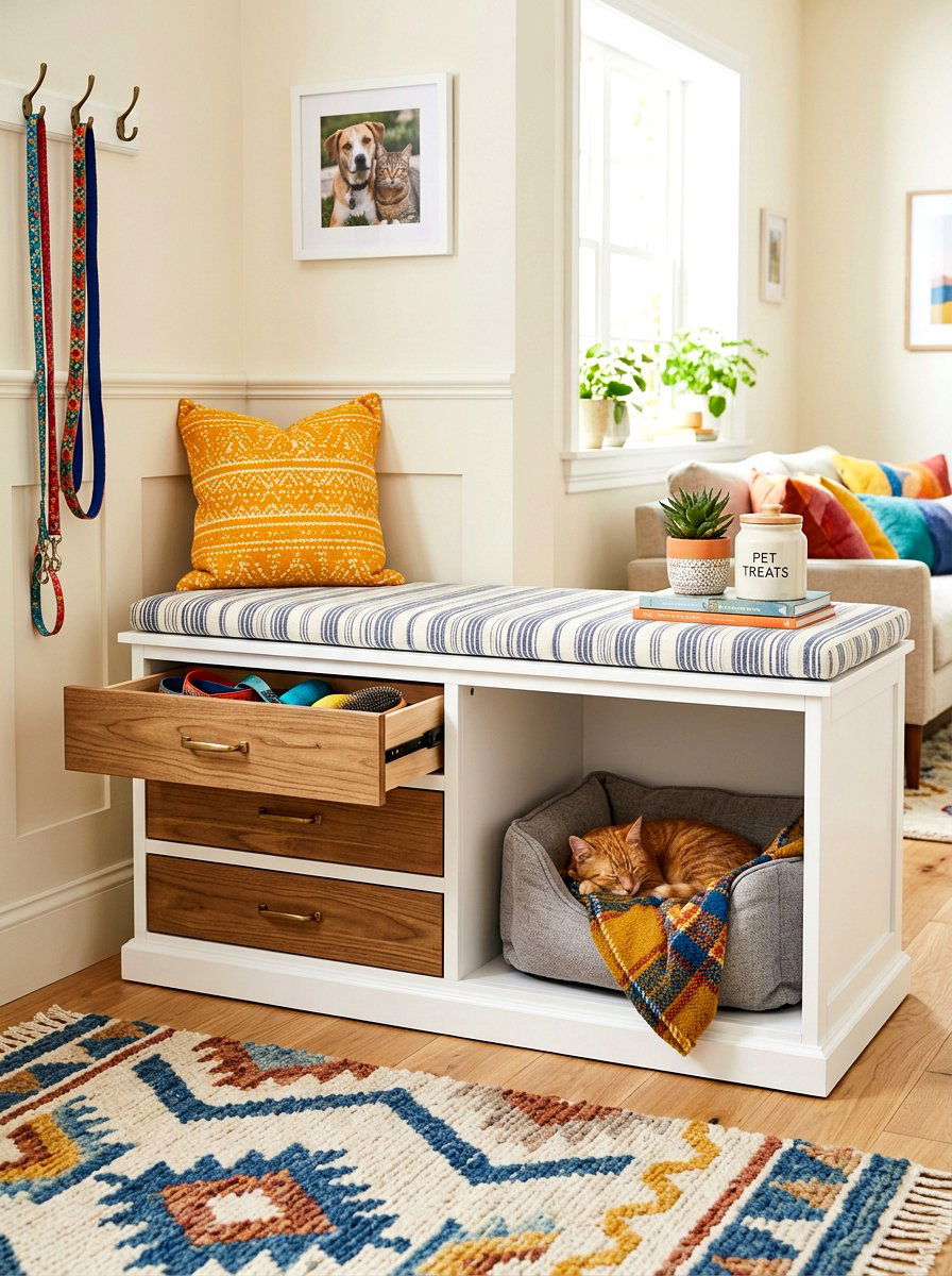 Living Room Pet Storage Bench - 30 pet nook living room ideas