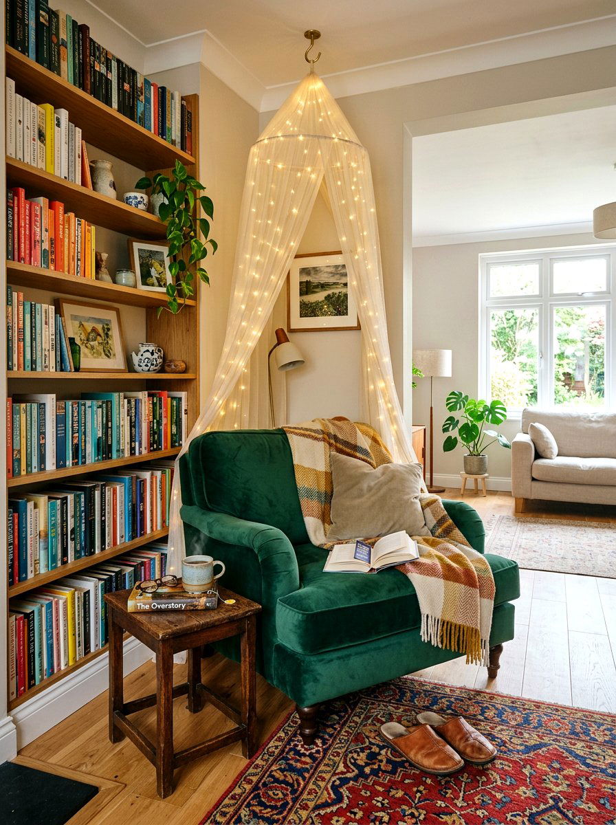 Living Room Reading Nook Lights - 30 fairy light canopy ideas