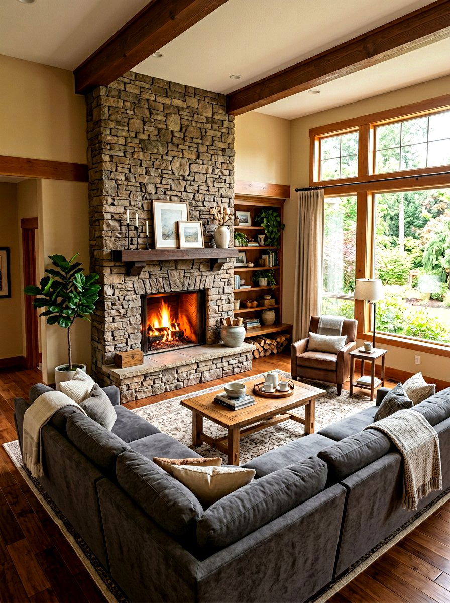 Living Room With Corner Fireplace - 30 L shaped living room ideas