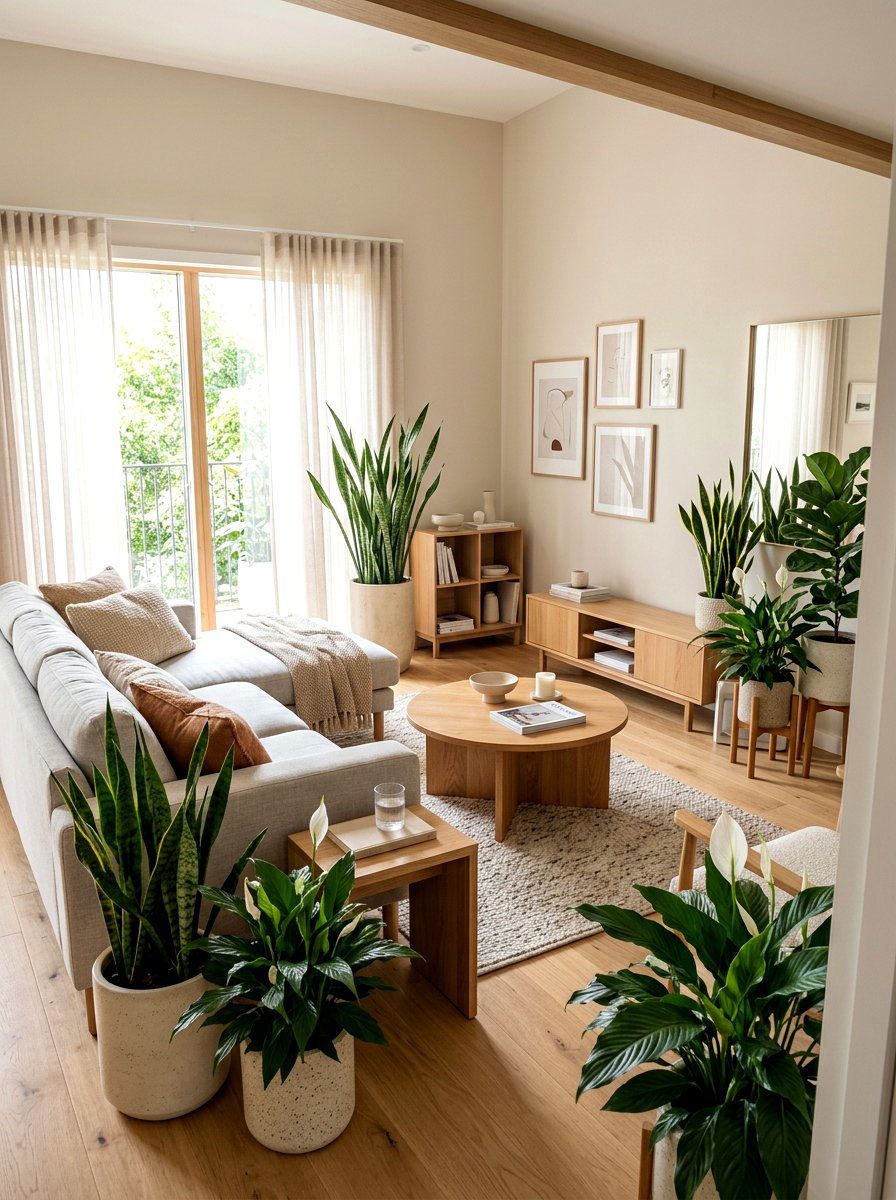 Living Room With Indoor Plants - 30 clean air room ideas