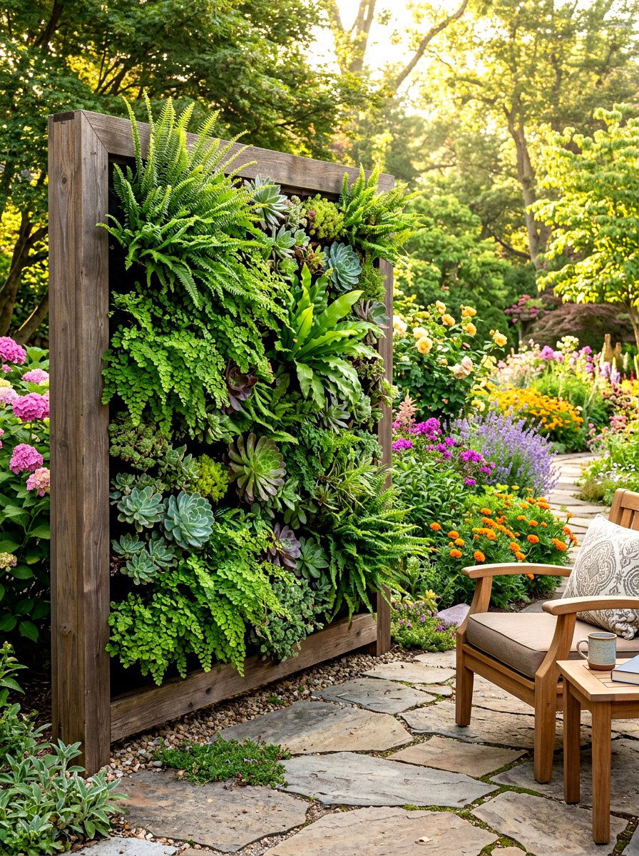 Living Vertical Garden Wall - 30 porch privacy screen ideas