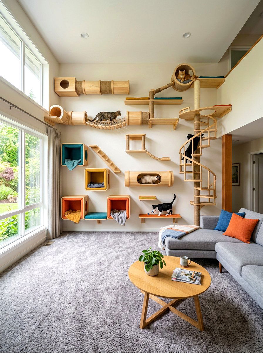 Living room cat gym - 30 cat climbing wall ideas