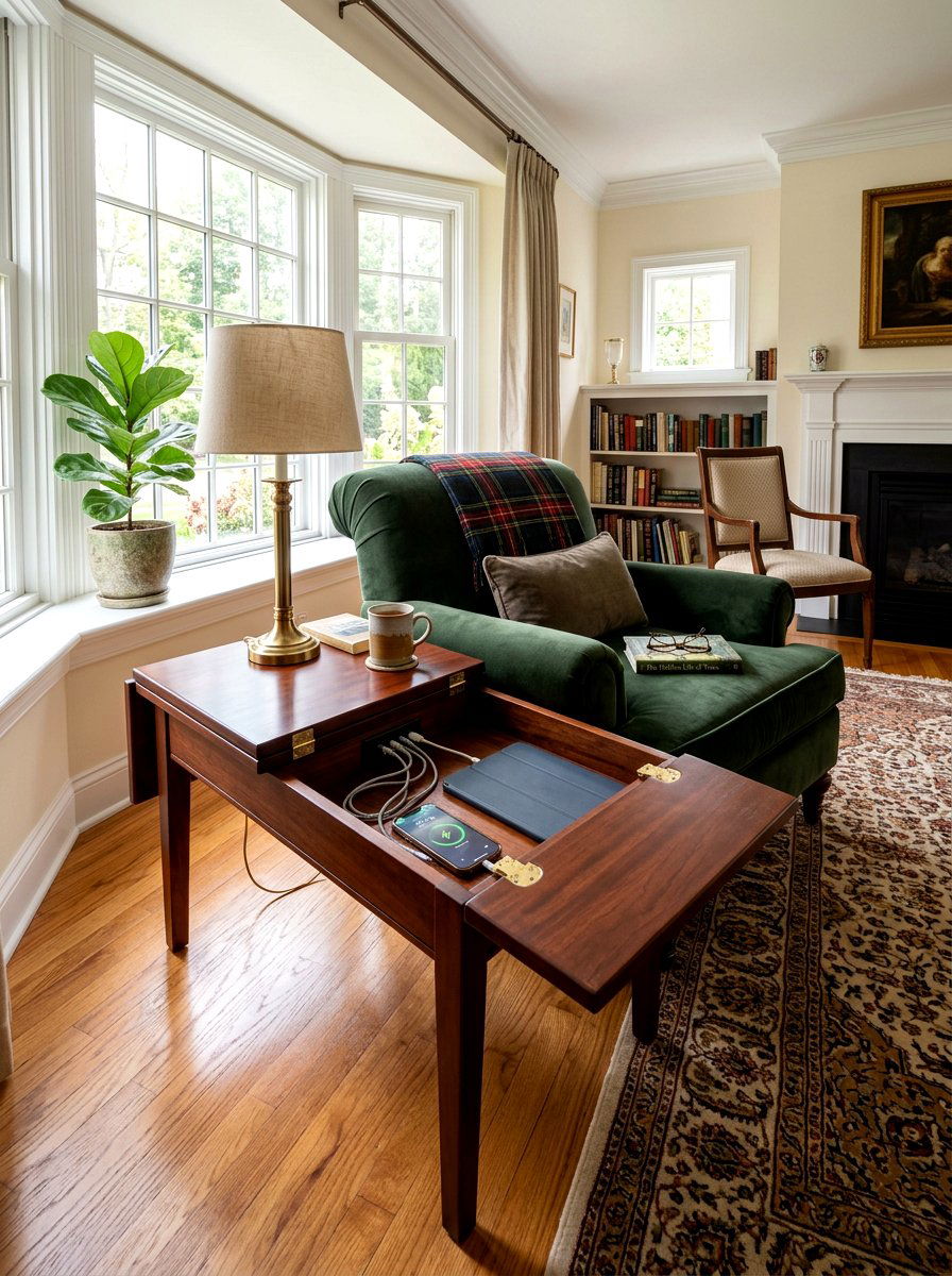 Living room end table station - 30 charging station ideas