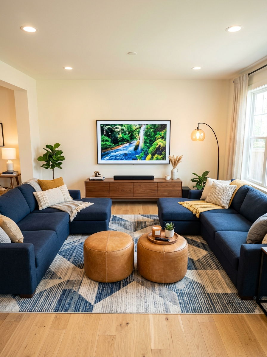 Living room furniture arrangement around TV - 30 no fireplace living room ideas