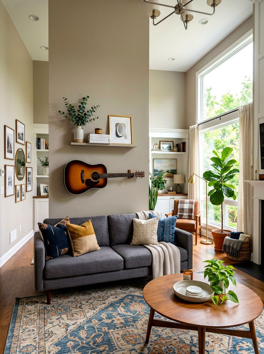Living room guitar display - 30 guitar wall display ideas