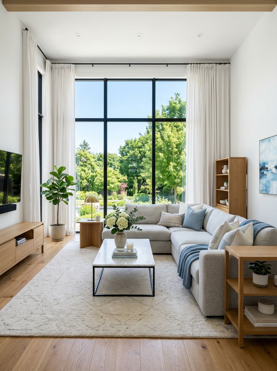 Living room layout with large window - 30 no fireplace living room ideas