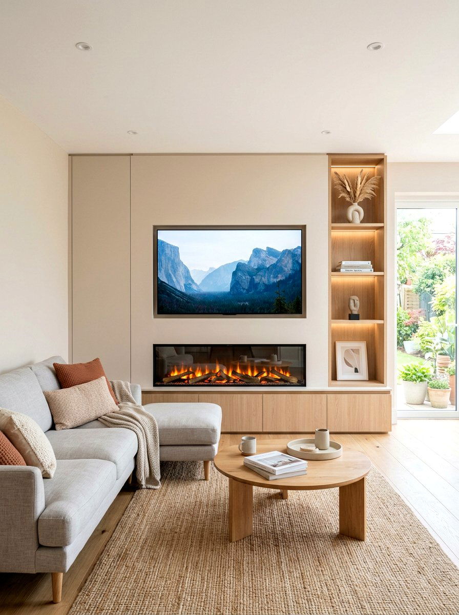 Living room media wall with fireplace - 30 media wall ideas