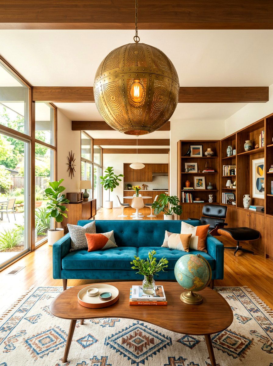 Living room mid century brass globe - 30 globe pendant ideas