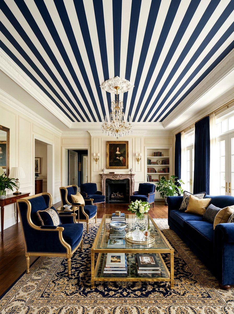 Living room striped ceiling - 30 striped ceiling ideas