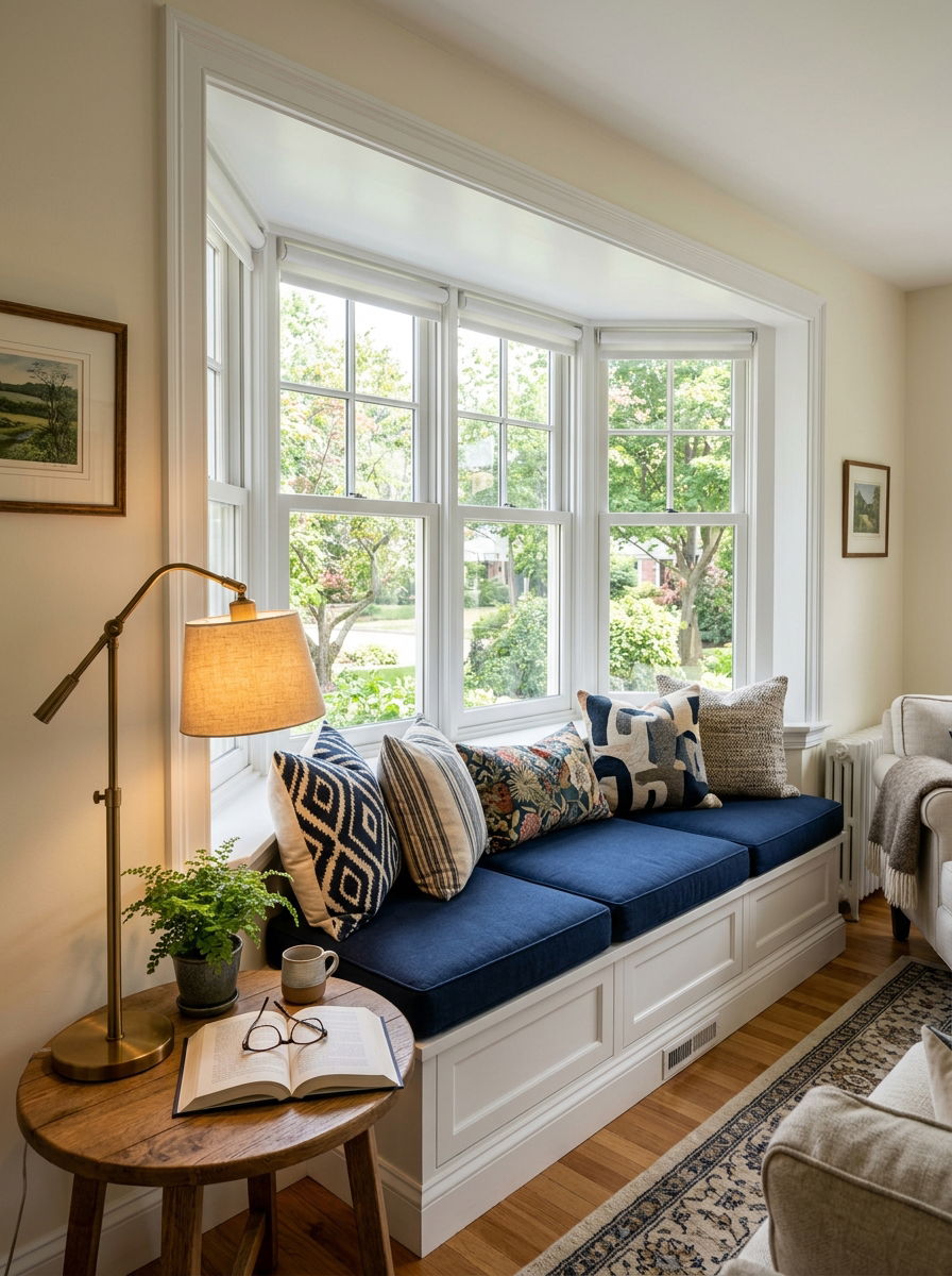 Living room window seat nook - 30 no fireplace living room ideas