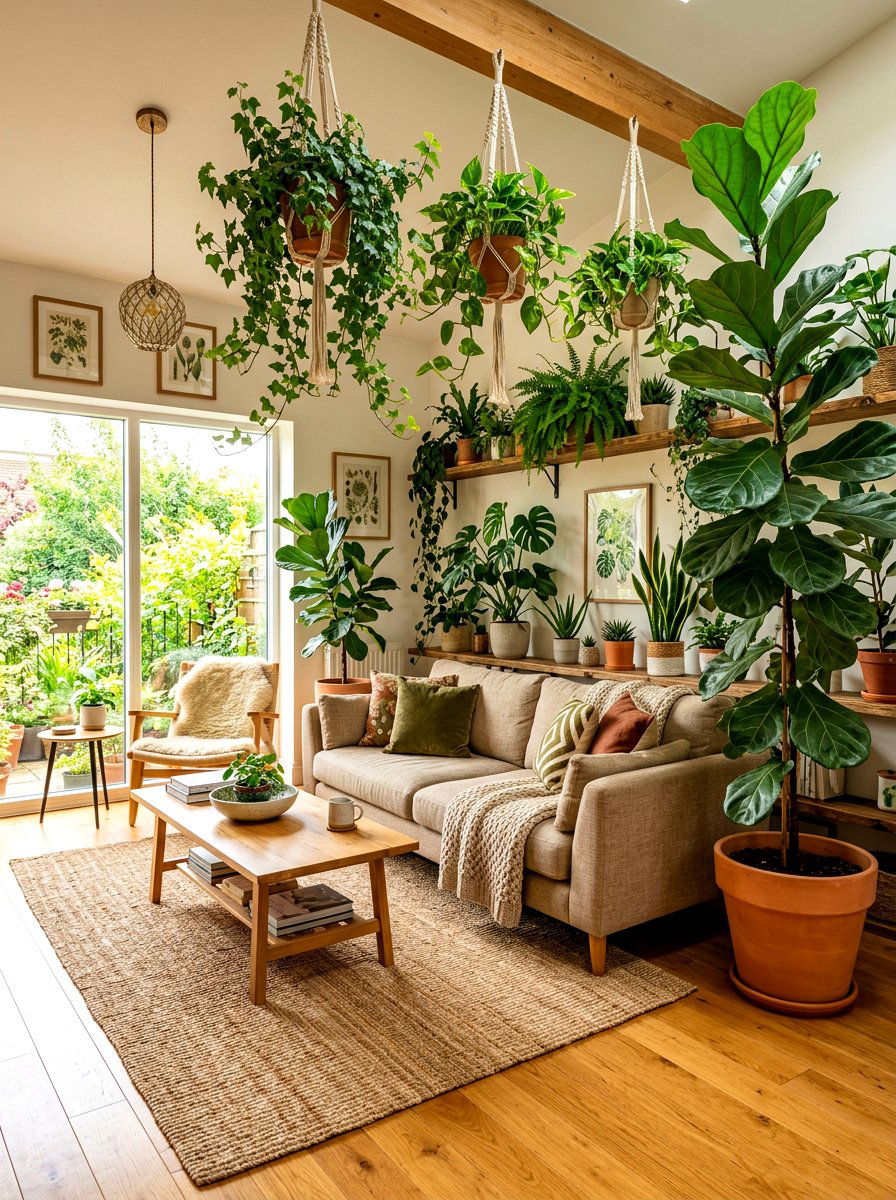 Living room with indoor plants - 30 modern eclectic living room ideas