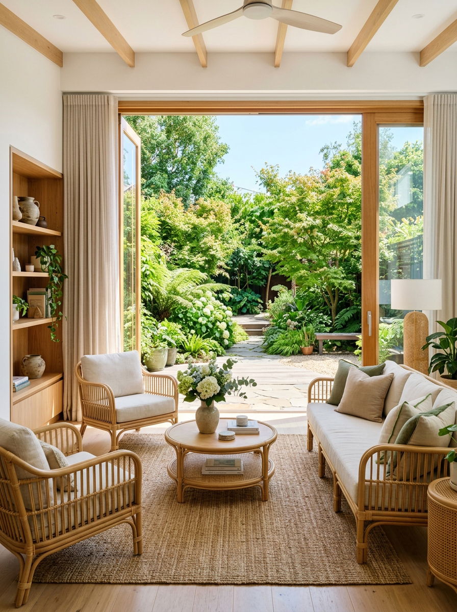 Living room with view of garden - 30 no fireplace living room ideas