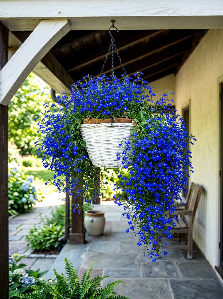Lobelia Blue Flower Pot - 30 shade container garden ideas
