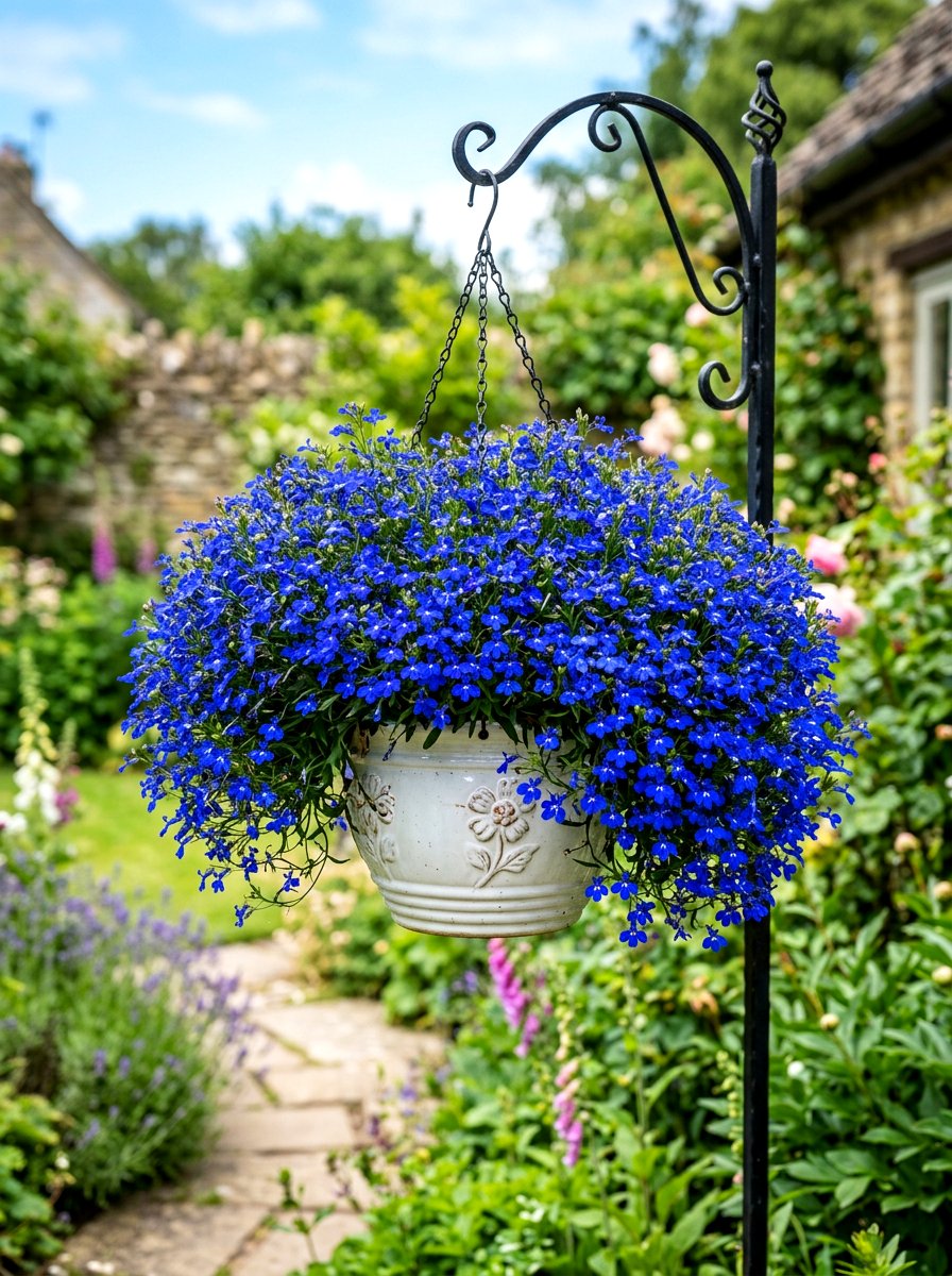 Lobelia hanging flower basket - 30 hanging flower basket ideas
