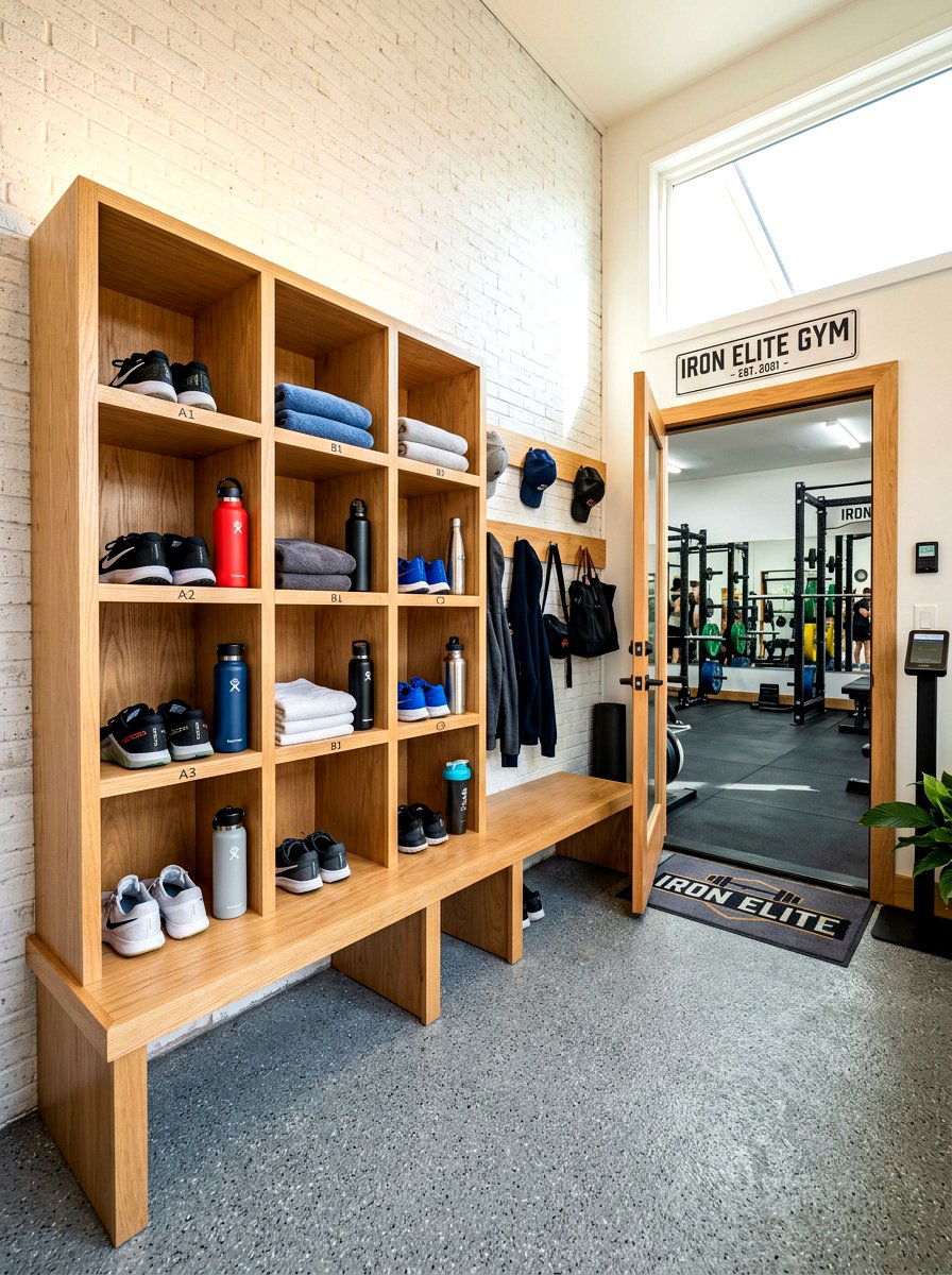 Locker room storage cubby - 30 garage gym ideas