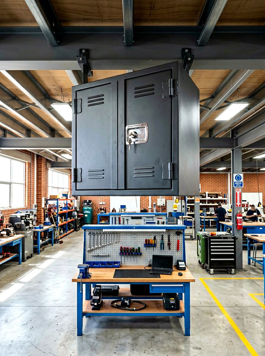 Locking overhead security cabinet - 30 garage ceiling storage ideas