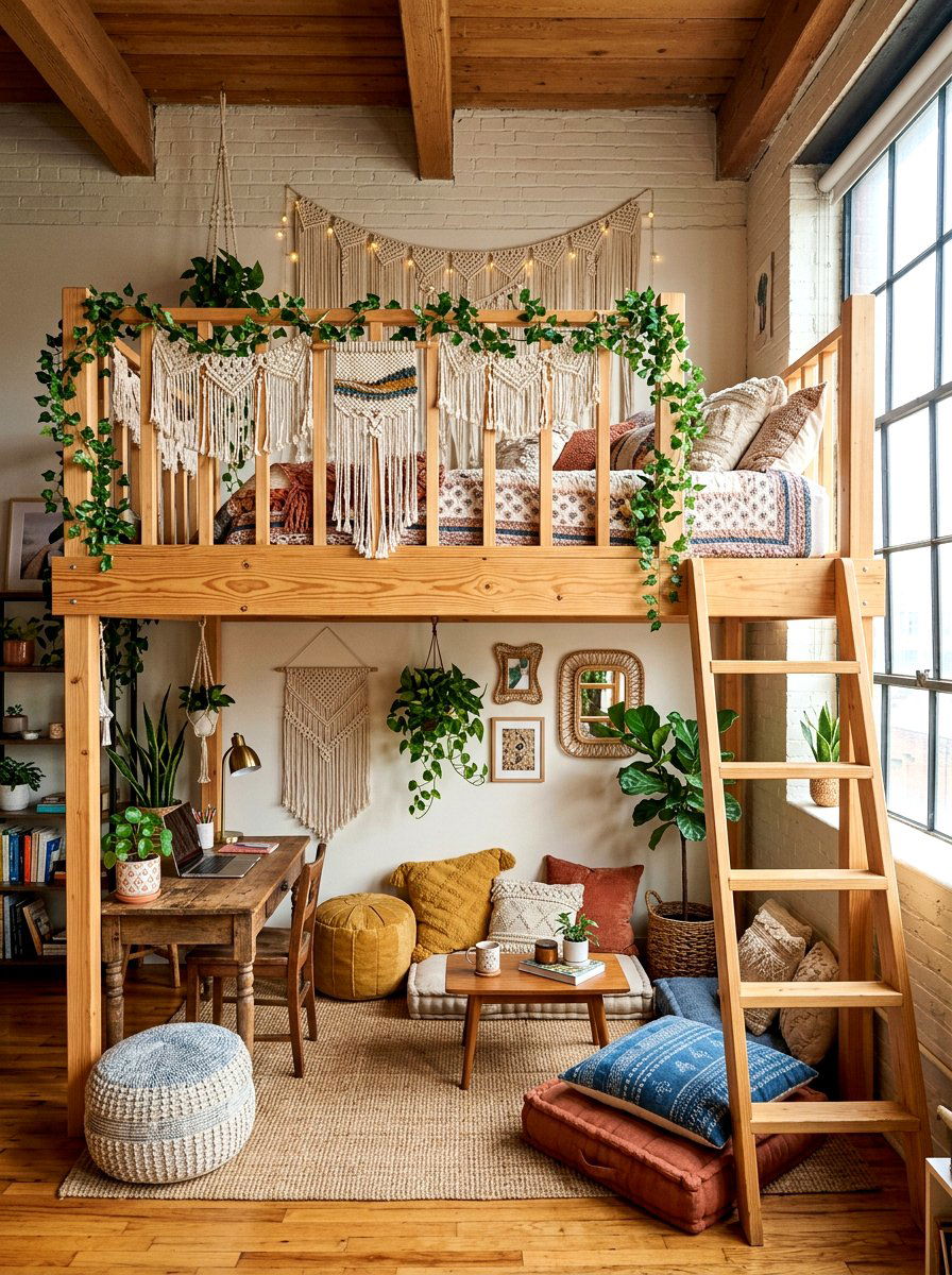 Loft Bed Boho Setup - 30 boho teen room ideas
