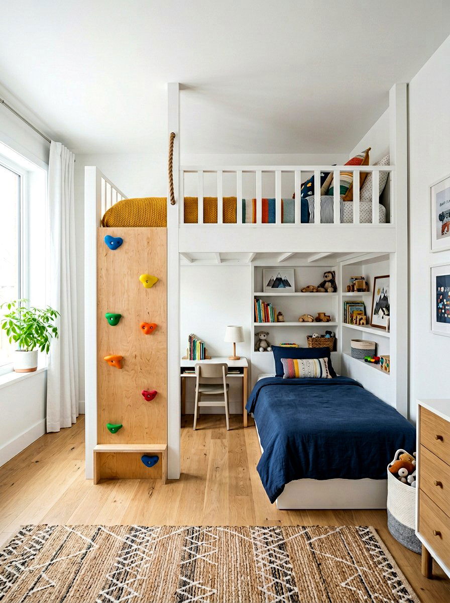 Loft Bed Climbing Access - 30 climbing wall playroom ideas