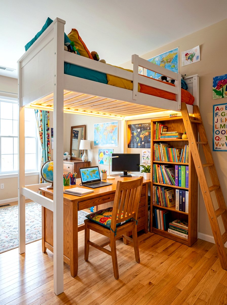 Loft Bed Homeschool Space - 30 homeschool room ideas
