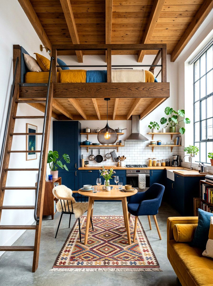 Loft Bed Over Dining Area - 30 loft bed studio apartment ideas