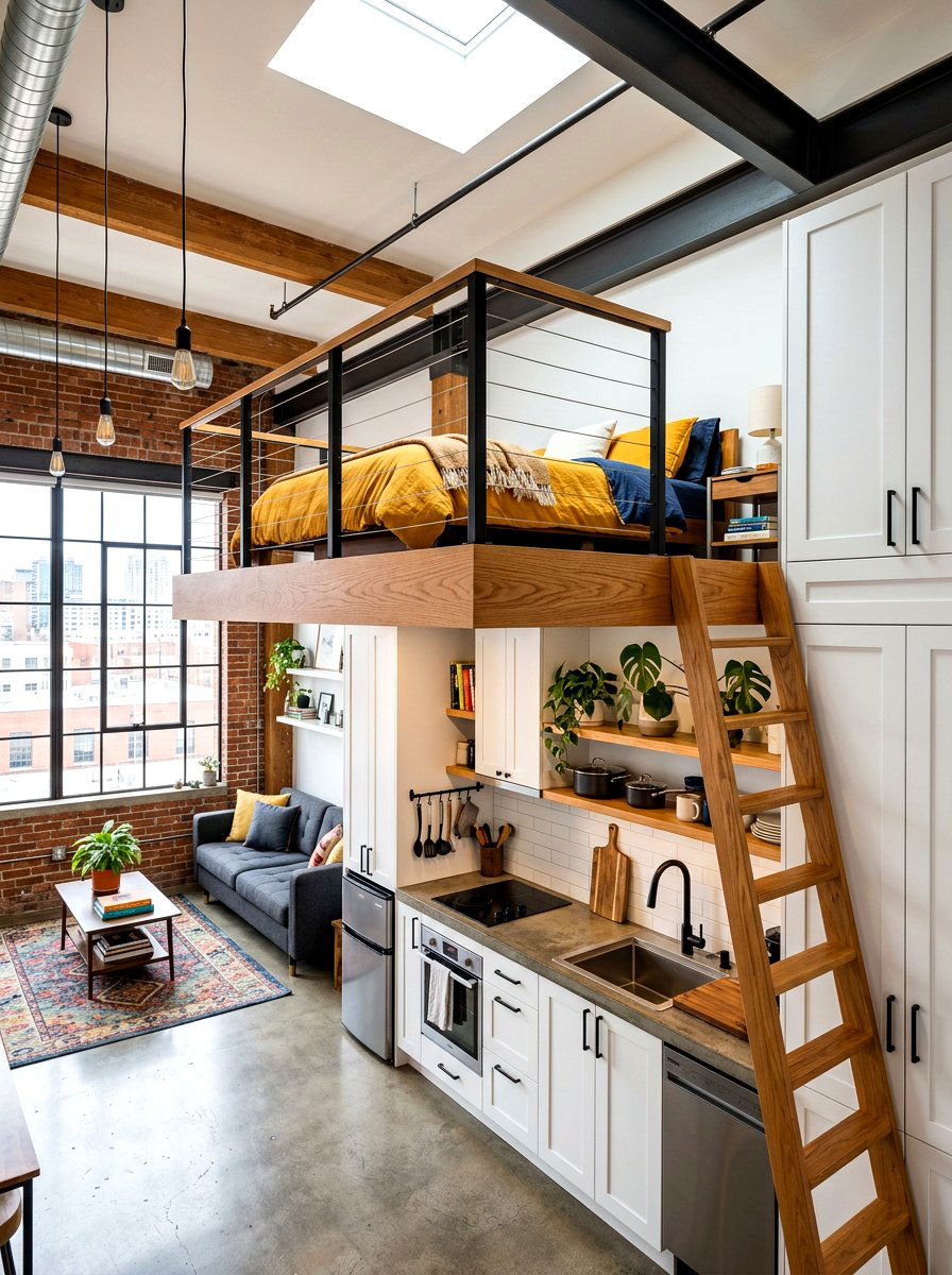 Loft Bed Over Kitchen - 30 loft bed studio apartment ideas