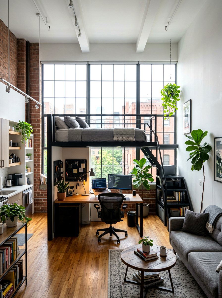 Loft Bed Studio - 30 tiny apartment aesthetic ideas