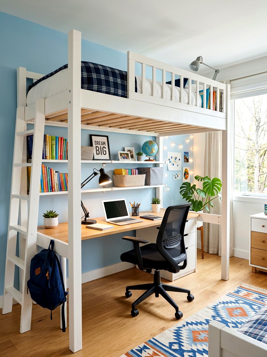 Loft Bed Study Space - 30 aesthetic kids room ideas