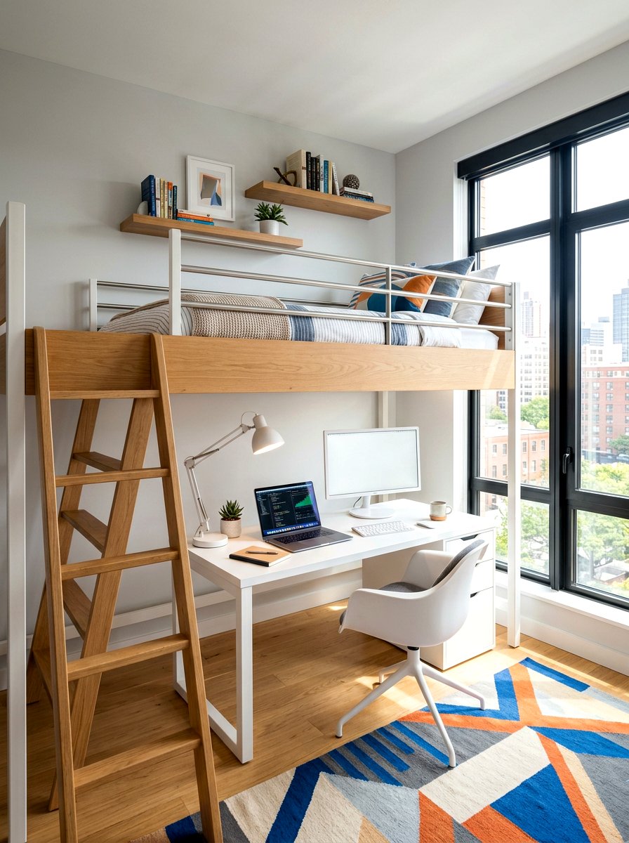 Loft Bed With Desk - 30 bunk room ideas