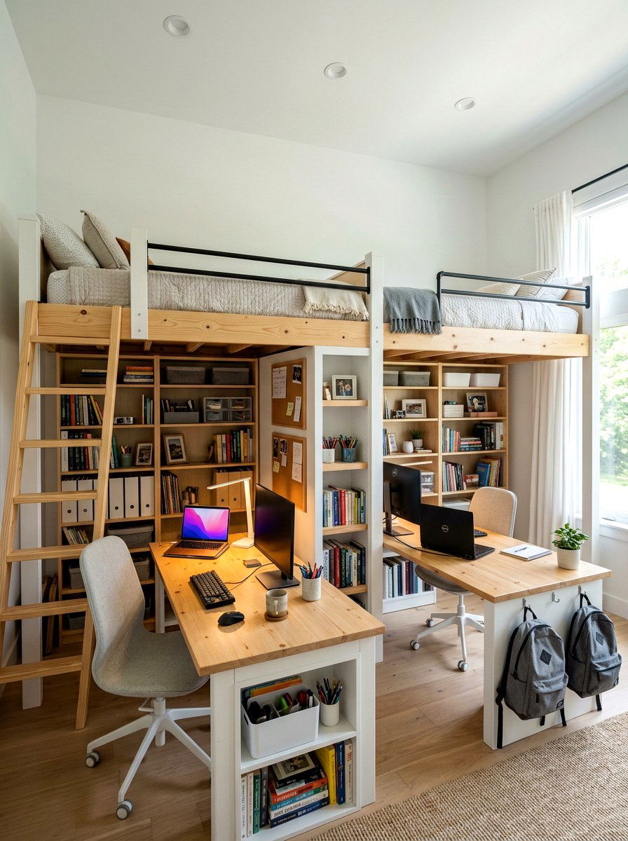 Loft Bed With Desk For Two - 30 boys shared bedroom ideas