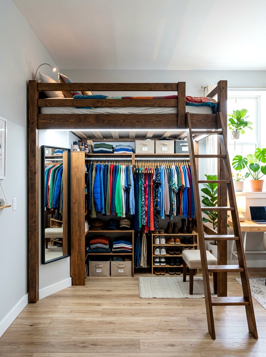Loft Bed With Walk In Closet - 30 loft bed studio apartment ideas