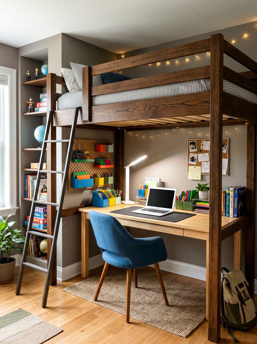 Loft Bed Workspace - 30 study hall nook ideas