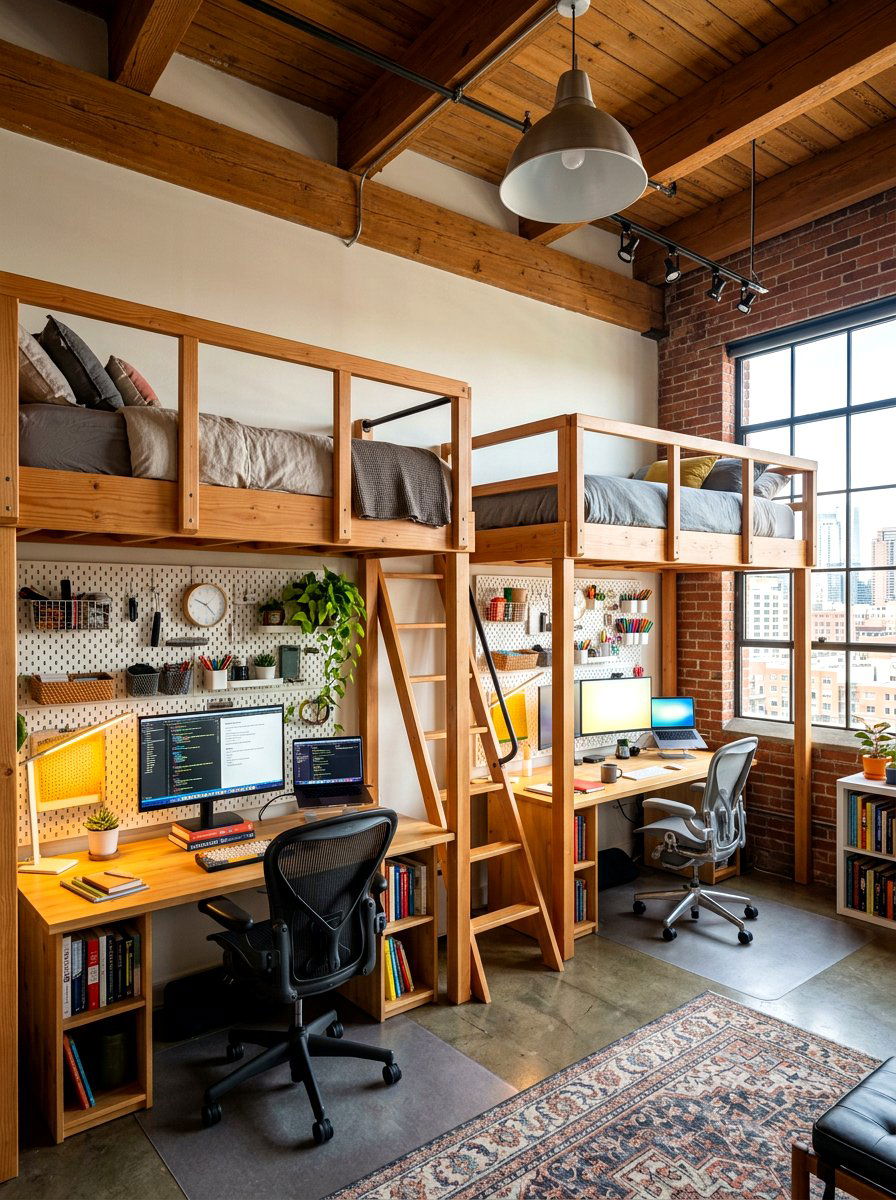Loft Bed Workspace Room - 30 shared sibling room decor ideas