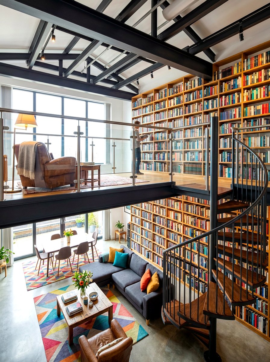 Loft Library - 30 library style living room ideas