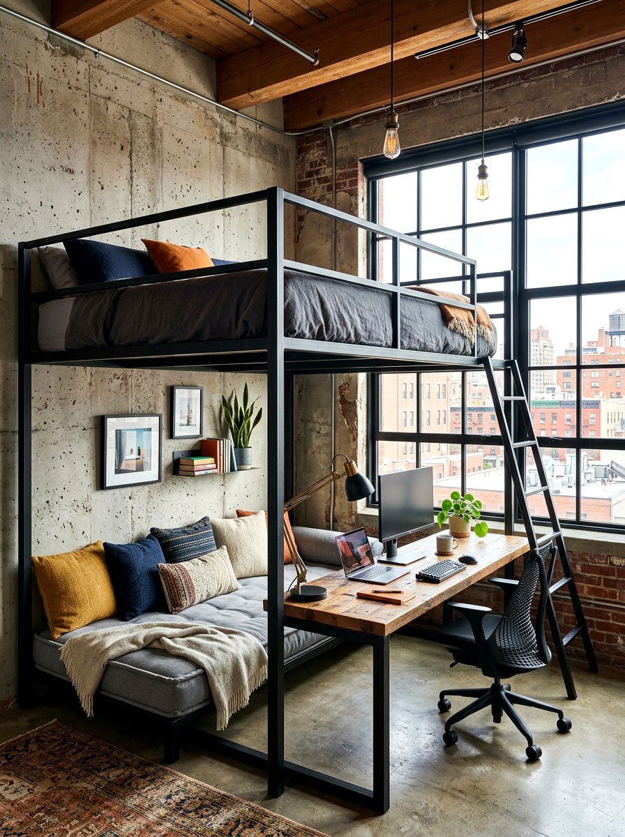 Loft Style Daybed Workspace - 30 daybed office combo ideas