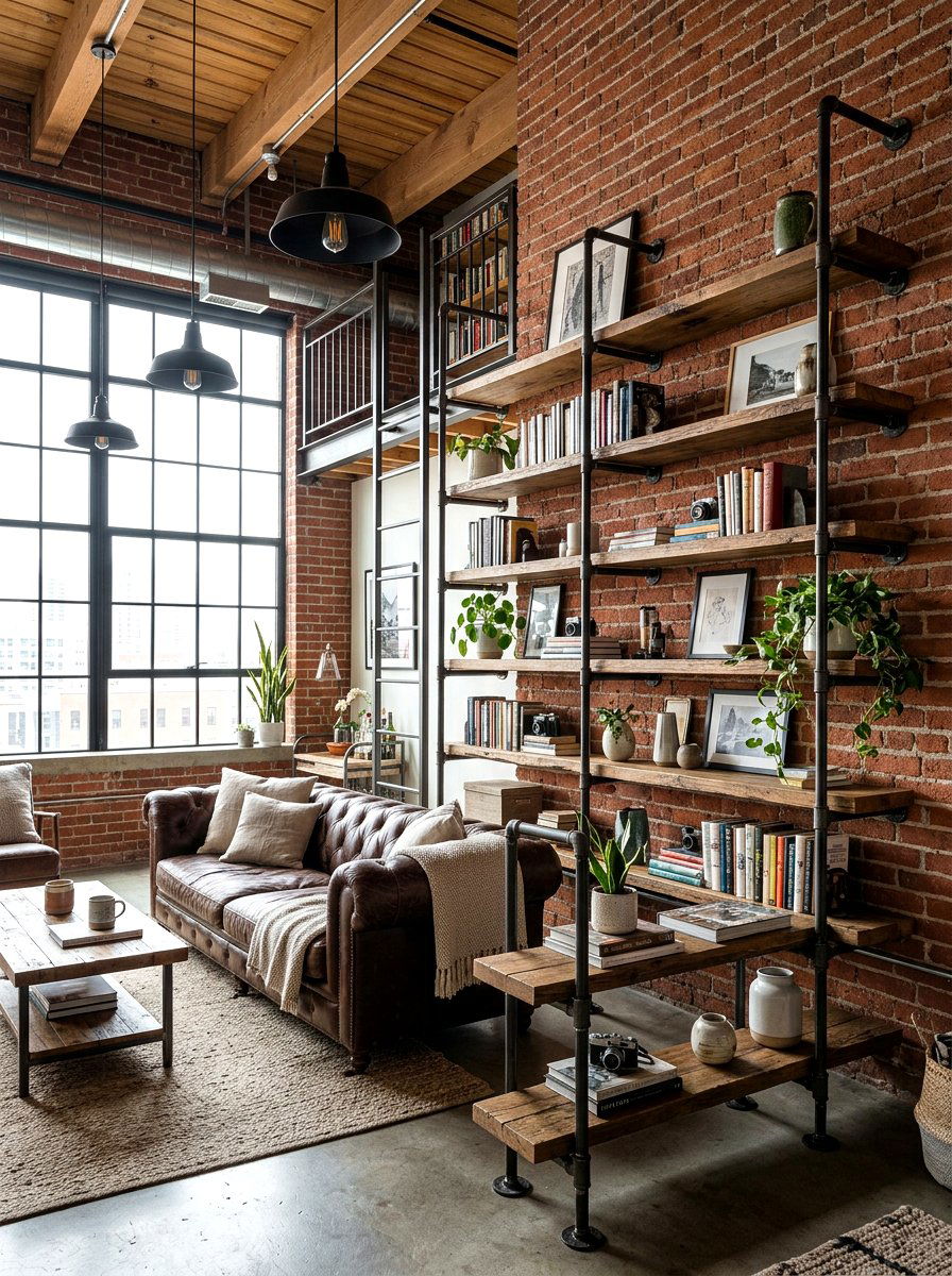 Loft Style Shelf - 30 real bookshelf decor ideas