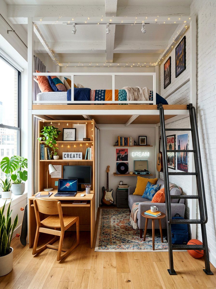 Loft Style Teen Room - 30 cool teen room ideas aesthetic