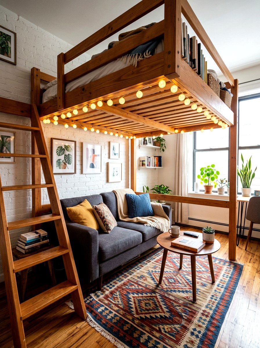 Loft bed lighting - 30 string light ideas